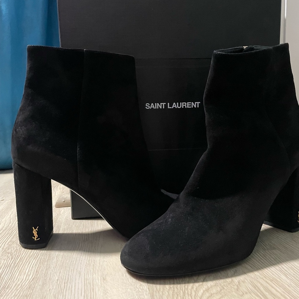 YSL Black suede booties size 40
